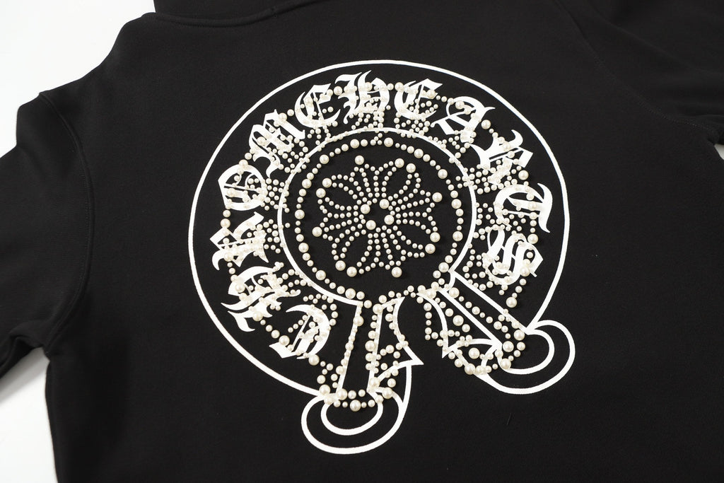 Chrome Hearts Rhinestone Horseshoe Hoodie - Black Gothic Streetwear 2601