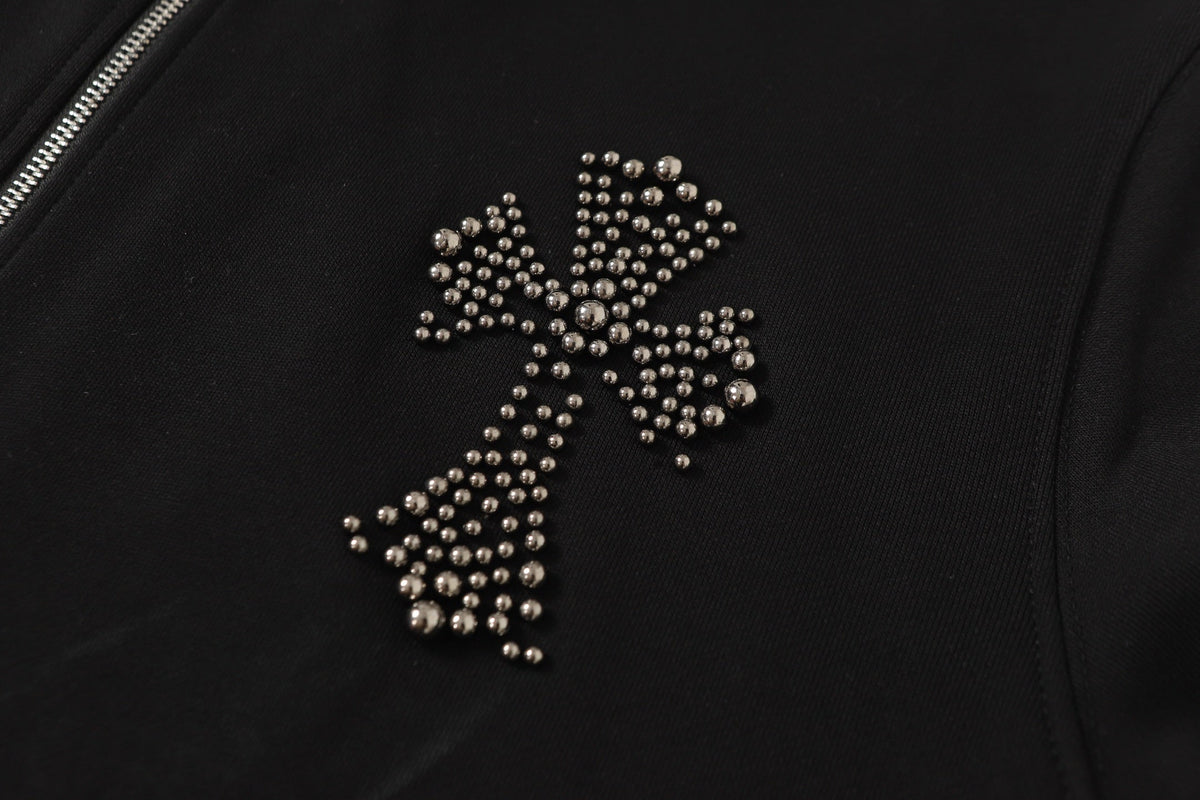 Chrome Hearts Rhinestone Cross Hoodie - Black Gothic Streetwear 2633